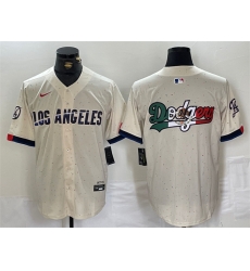 Men Los Angeles Dodgers Team Big Logo Cream Stitched Baseball Jersey 1