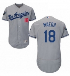 Mens Majestic Los Angeles Dodgers 18 Kenta Maeda Grey Road Flex Base Authentic Collection 2018 World Series Jersey