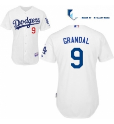 Mens Majestic Los Angeles Dodgers 9 Yasmani Grandal Replica White Home Cool Base MLB Jersey