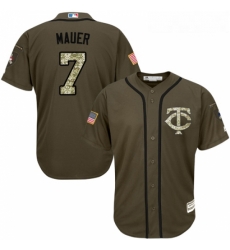 Youth Majestic Minnesota Twins 7 Joe Mauer Replica Green Salute to Service MLB Jersey