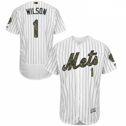 Mens Majestic New York Mets 1 Mookie Wilson Authentic White 2016 Memorial Day Fashion Flex Base MLB Jersey 