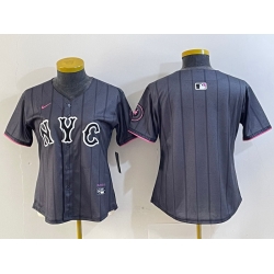 Women New York Mets Team Big Logo Graphite 2024 City Connect Limited Stitched Baseball Jersey 2 2