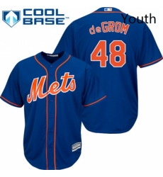 Youth Majestic New York Mets 48 Jacob DeGrom Replica Royal Blue Alternate Home Cool Base MLB Jersey