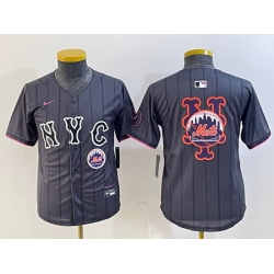 Youth New York Mets Team Big Logo Graphite 2024 City Connect Limited Stitched Baseball Jersey 3