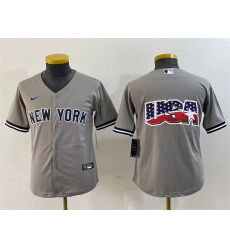 Youth New York Yankees Gray Team Big Logo Cool Base Stitched Baseball Jersey