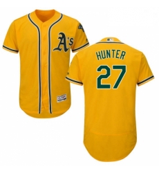 Mens Majestic Oakland Athletics 27 Catfish Hunter Gold Alternate Flex Base Authentic Collection MLB Jersey 