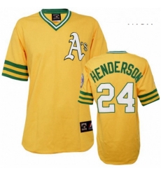 Mens Mitchell and Ness Oakland Athletics 24 Rickey Henderson Replica Gold Throwback MLB Jersey