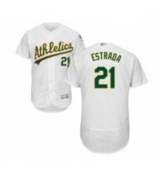 Mens Oakland Athletics 21 Marco Estrada White Home Flex Base Authentic Collection Baseball Jersey