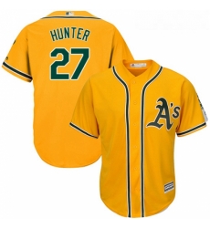 Youth Majestic Oakland Athletics 27 Catfish Hunter Replica Gold Alternate 2 Cool Base MLB Jersey