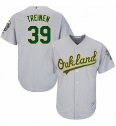 Youth Majestic Oakland Athletics 39 Blake Treinen Authentic Grey Road Cool Base MLB Jersey 