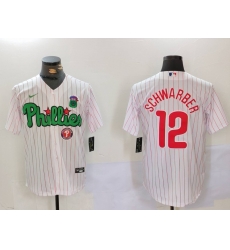 Men Philadelphia Phillies 12 Kyle Schwarber White Green Cool Base Stitched Jersey 5