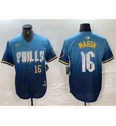 Men Philadelphia Phillies 16 Brandon Marsh Blue 2024 City Connect Limited Stitched Jersey 23