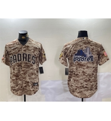 Men San Diego Padres Tan Camo Team Big Logo Cool Base Stitched Baseball Jersey 1