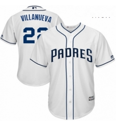 Mens Majestic San Diego Padres 22 Christian Villanueva Replica White Home Cool Base MLB Jersey 