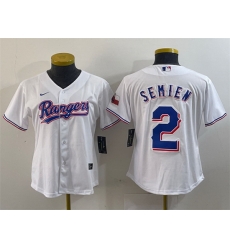 Women Texas Rangers 2 Marcus Semien White With Patch Stitched Baseball Jersey