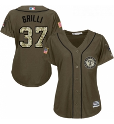 Womens Majestic Texas Rangers 37 Jason Grilli Replica Green Salute to Service MLB Jersey 