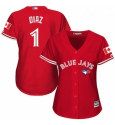 Womens Majestic Toronto Blue Jays 1 Aledmys Diaz Authentic Scarlet Alternate MLB Jersey 