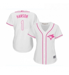 Womens Toronto Blue Jays 1 Alen Hanson Replica White Fashion Cool Base Baseball Jersey 