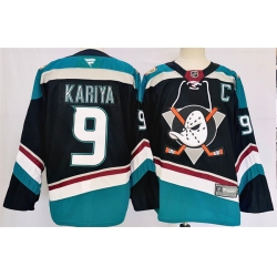 Men Anaheim Ducks 9 Paul Kariya Black Teal 2024 25 Stitched Jersey