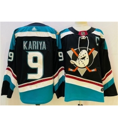 Men Anaheim Ducks 9 Paul KariyaBlack Teal Stitched Jersey