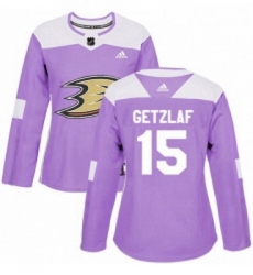 Womens Adidas Anaheim Ducks 15 Ryan Getzlaf Authentic Purple Fights Cancer Practice NHL Jersey 