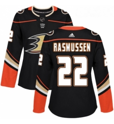 Womens Adidas Anaheim Ducks 22 Dennis Rasmussen Authentic Black Home NHL Jersey 