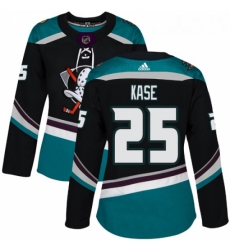 Womens Adidas Anaheim Ducks 25 Ondrej Kase Authentic Black Teal Third NHL Jersey 