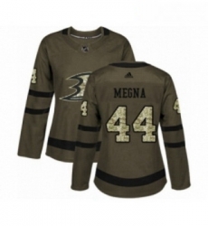 Womens Adidas Anaheim Ducks 44 Jaycob Megna Authentic Green Salute to Service NHL Jersey 