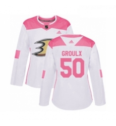 Womens Adidas Anaheim Ducks 50 Benoit Olivier Groulx Authentic White Pink Fashion NHL Jersey 