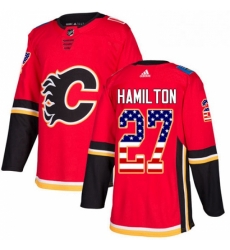 Mens Adidas Calgary Flames 27 Dougie Hamilton Authentic Red USA Flag Fashion NHL Jersey 