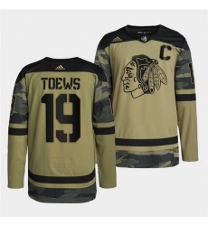 Men Chicago Blackhawks 19 Jonathan Toews 2022 Camo Military Appreciation Night White Stitched jersey