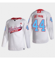 Men Chicago Blackhawks 44 Calvin De Haan 2022 Community Night White Stitched jersey