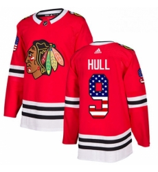 Mens Adidas Chicago Blackhawks 9 Bobby Hull Authentic Red USA Flag Fashion NHL Jersey 