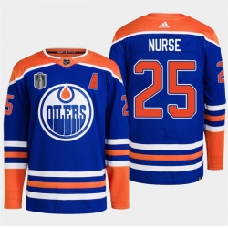 Men Edmonton Oilers 25 Darnell Nurse Royal 2024 Stanley Cup Final Patch Stitched Jersey