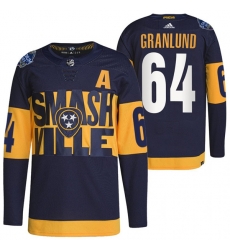 Men Nashville Predators 64 Mikael Granlund 2022 Navy Stadium Series Breakaway Player Stitched Jersey