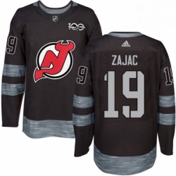 Mens Adidas New Jersey Devils 19 Travis Zajac Authentic Black 1917 2017 100th Anniversary NHL Jersey 