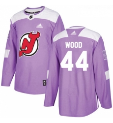 Youth Adidas New Jersey Devils 44 Miles Wood Authentic Purple Fights Cancer Practice NHL Jersey 