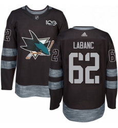 Mens Adidas San Jose Sharks 62 Kevin Labanc Premier Black 1917 2017 100th Anniversary NHL Jersey 