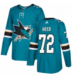 Mens Adidas San Jose Sharks 72 Tim Heed Premier Teal Green Home NHL Jersey 