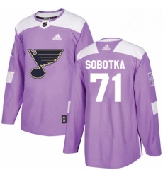 Mens Adidas St Louis Blues 71 Vladimir Sobotka Authentic Purple Fights Cancer Practice NHL Jersey 