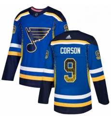 Mens Adidas St Louis Blues 9 Shayne Corson Authentic Blue Drift Fashion NHL Jersey 