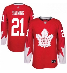 Mens Adidas Toronto Maple Leafs 21 Borje Salming Authentic Red Alternate NHL Jersey 