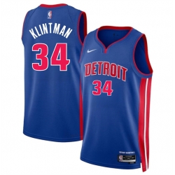 Men Detroit Pistons 34 Bobi Klintman Blue 2024 Icon Edition Stitched Jersey