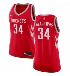 Womens Nike Houston Rockets 34 Hakeem Olajuwon Authentic Red Road NBA Jersey Icon Edition