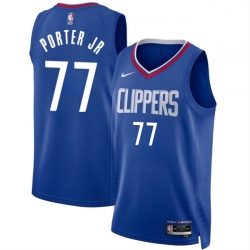 Men Los Angeles Clippers 77 Kevin Porter Jr Blue Icon Edition Stitched Jersey