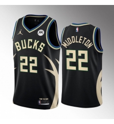 Men's Milwaukee Bucks #22 Khris Middleton 2022 23 Black Statement Edition Stitched Basketball Jersey