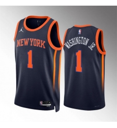 Men New Yok Knicks 1 Duane Washington Jr Navy Statement Edition Stitched Basketball Jersey