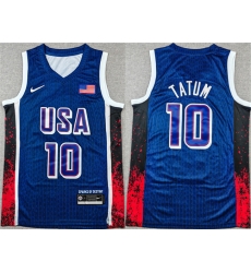 Men USA Basketball 10 Jayson Tatum Navy 2024 Olympics Stitched Jersey 757