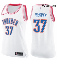 Womens Nike Oklahoma City Thunder 37 Kevin Hervey Swingman White Pink Fashion NBA Jersey 