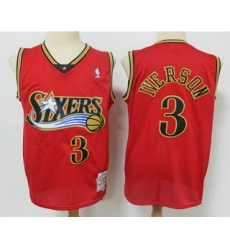 Men Philadelphia 76ers 3 Allen Iverson Red Hardwood Classics Reload Swingman Throwback Jersey